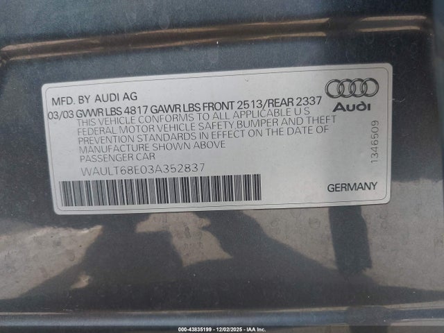 2003 AUDI A4 WAULT68E03A352837 Photo 8