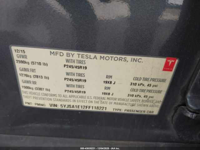 2015 TESLA MODEL S 5YJSA1E12FF118221 Photo 8