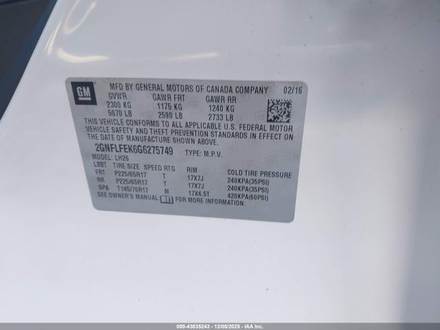 Chevrolet EQUINOX LT 2016 2GNFLFEK6G6275749 Image 9