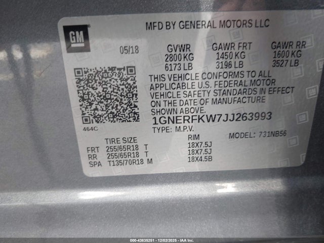 1GNERFKW7JJ263993 Chevrolet Traverse Ls