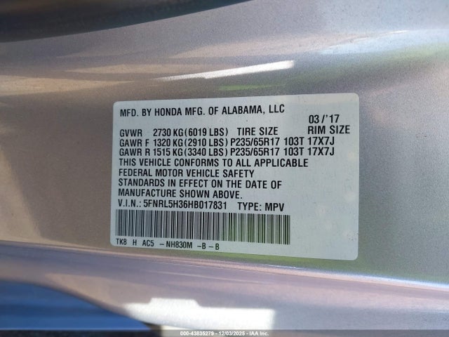 Honda ODYSSEY SE 2017 5FNRL5H36HB017831 Image 9