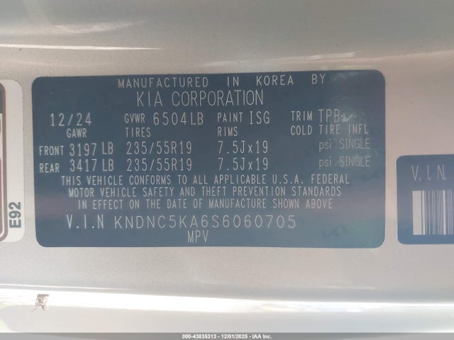 KNDNC5KA6S6060705 KIA Carnival Mpv Hybrid Ex