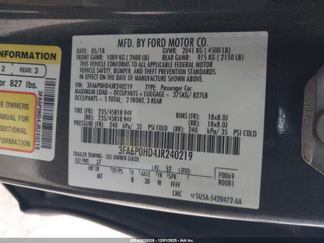 2018 FORD FUSION 3FA6P0HD4JR240219 Photo 8