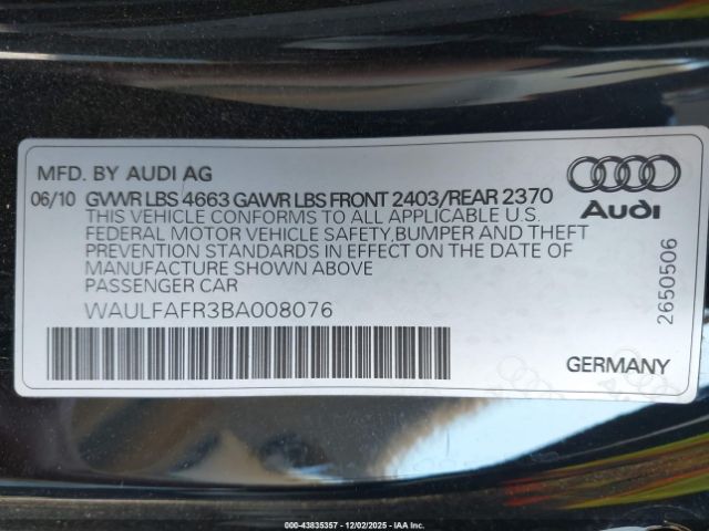 2011 AUDI A5 WAULFAFR3BA008076 Photo 8