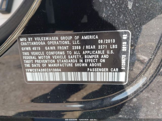 2014 VOLKSWAGEN PASSAT 1VWCS7A38EC013994 Photo 8