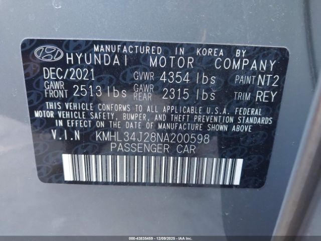2022 HYUNDAI SONATA KMHL34J28NA200598 Photo 8