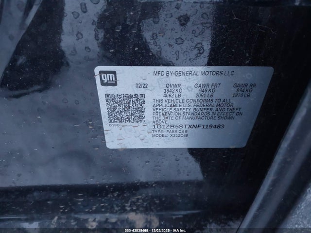 1G1ZB5STXNF119483 Chevrolet Malibu Fwd Ls