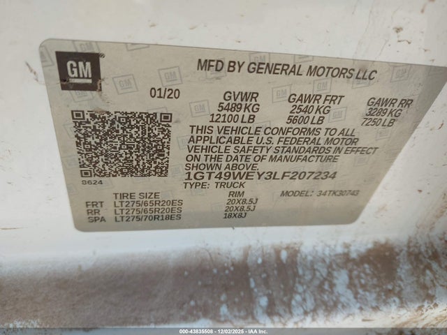 1GT49WEY3LF207234 GMC Sierra 3500hd 4wd Standard Bed Denali