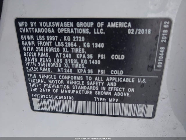 2018 VOLKSWAGEN ATLAS 1V2PR2CA9JC560103 Photo 8