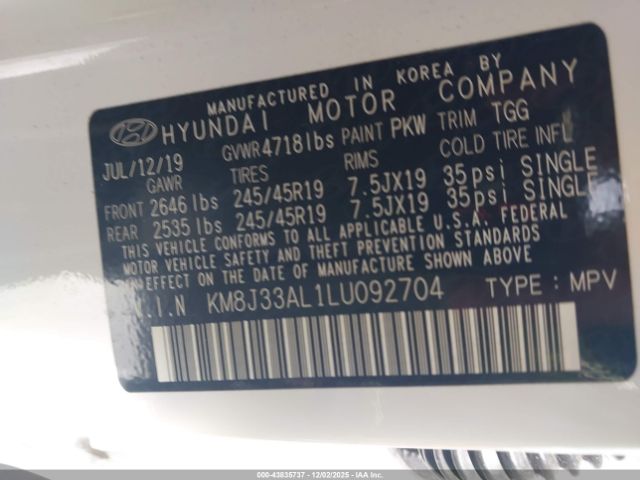 2020 HYUNDAI TUCSON KM8J33AL1LU092704 Photo 8