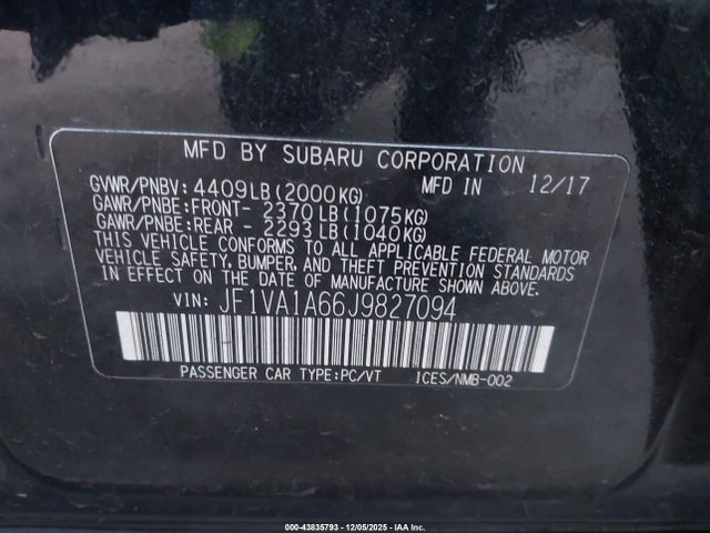 Subaru WRX 2018 JF1VA1A66J9827094 Image 9