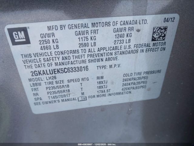 2012 GMC TERRAIN 2GKALUEK5C6333016 Photo 8