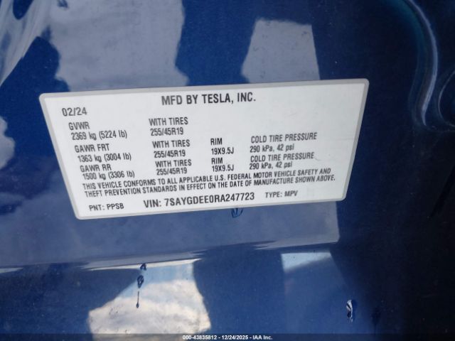 2024 TESLA MODEL Y 7SAYGDEE0RA247723 Photo 8