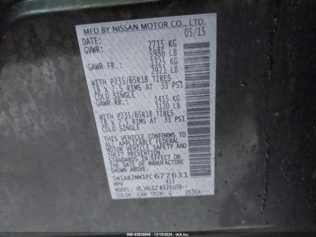 2015 NISSAN PATHFINDER 5N1AR2MM1FC677631 Photo 8
