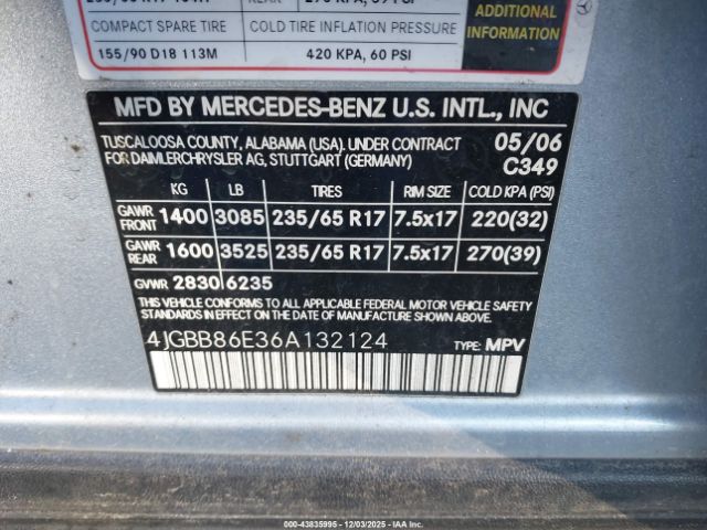 2006 MERCEDES-BENZ ML 350 4JGBB86E36A132124 Photo 8