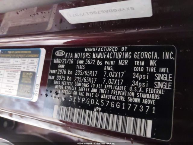 2016 KIA SORENTO 5XYPGDA57GG177371 Photo 8