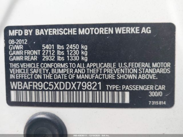 2013 BMW 550I WBAFR9C5XDDX79821 Photo 8