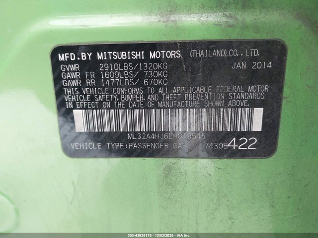 2014 MITSUBISHI MIRAGE ML32A4HJ6EH019545 Photo 8
