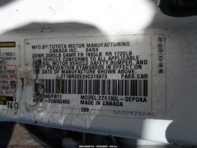 2004 TOYOTA COROLLA 2T1BR32E24C316973 Photo 8