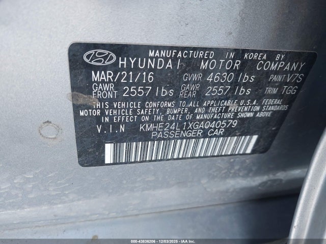 KMHE24L1XGA040579 Hyundai Sonata Hybrid Se