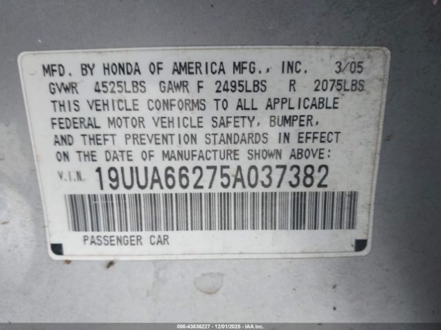 2005 ACURA TL 19UUA66275A037382 Photo 8