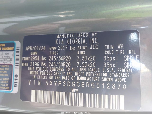 5XYP3DGC8RG512870 KIA Telluride Ex X-line