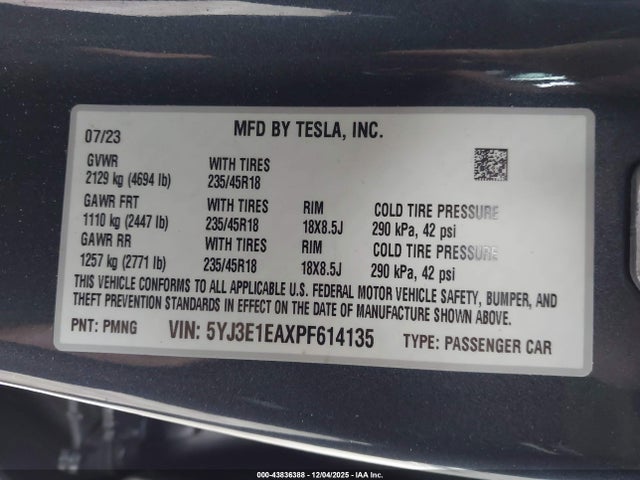 2023 TESLA MODEL 3 5YJ3E1EAXPF614135 Photo 8