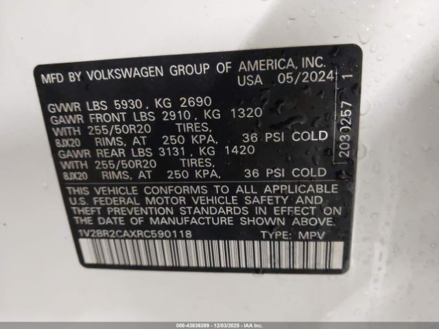 2024 VOLKSWAGEN ATLAS 1V2BR2CAXRC590118 Photo 8