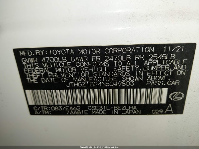 JTHGZ1B24N5049803 Lexus Is 350 F Sport