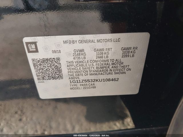 2019 CHEVROLET IMPALA 1G11Z5S32KU108462 Photo 8