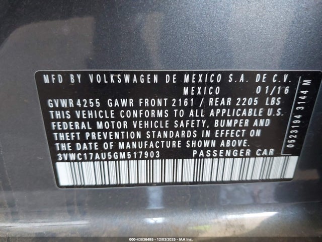 3VWC17AU5GM517903 Volkswagen Golf Sportwagen Tsi S 4-door