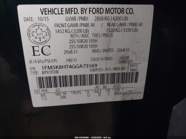 2016 FORD EXPLORER 1FM5K8HT4GGA73169 Photo 8