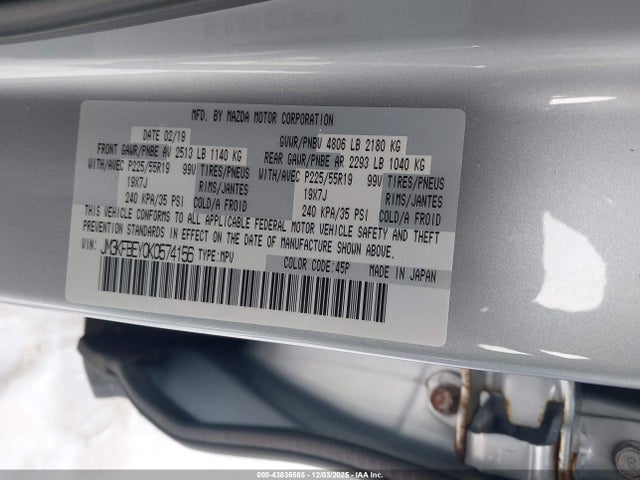 Aukcja sprzedaży 2019 Mazda Cx-5 Signature, vin: JM3KFBEY0K0574156, numer aukcji: 43836585