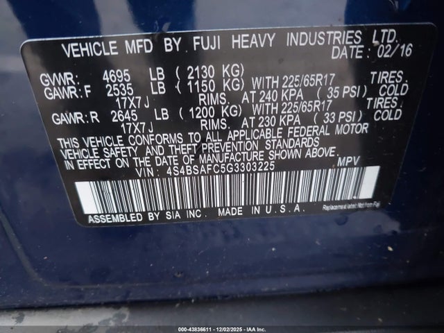Subaru Outback 2.5i Premium 2016 4S4BSAFC5G3303225 Image 9