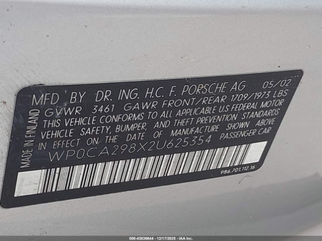 2002 PORSCHE BOXSTER WP0CA298X2U625354 Photo 8