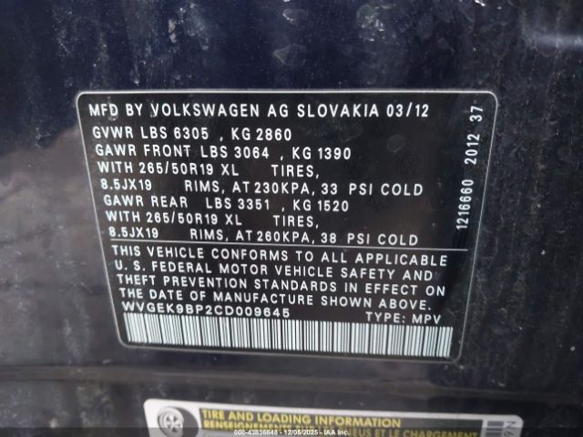 2012 VOLKSWAGEN TOUAREG WVGEK9BP2CD009645 Photo 8
