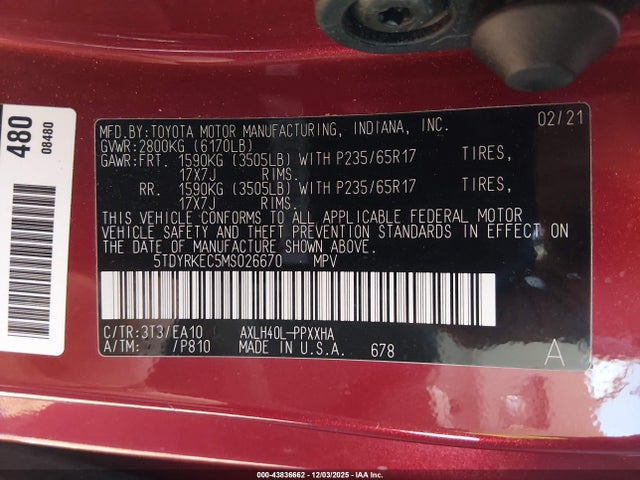 2021 TOYOTA SIENNA 5TDYRKEC5MS026670 Photo 8