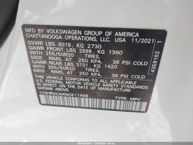 2022 VOLKSWAGEN ATLAS 1V2HR2CAXNC511468 Photo 8