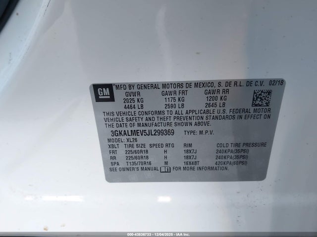 Продажа на аукционе авто 2018 Gmc Terrain Sle, vin: 3GKALMEV5JL299369, номер лота: 43836733