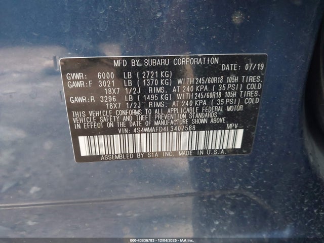 4S4WMAFD4L3407588 Subaru Ascent Premium