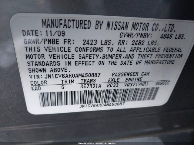 Aukcja sprzedaży 2010 Infiniti G37x, vin: JN1CV6AR0AM450887, numer aukcji: 43836785
