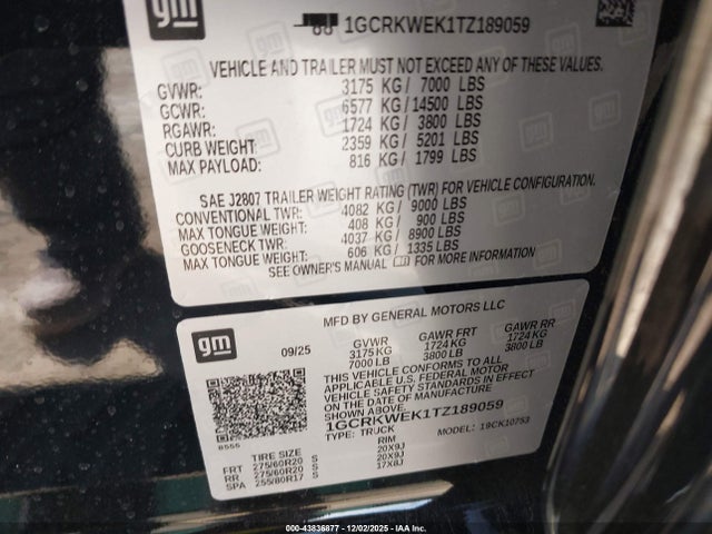 1GCRKWEK1TZ189059 Chevrolet Silverado 1500 4wd Standard Bed Rst