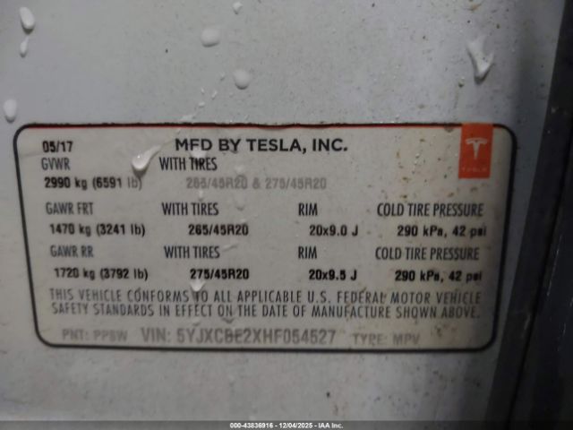 2017 TESLA MODEL X 5YJXCBE2XHF054527 Photo 8