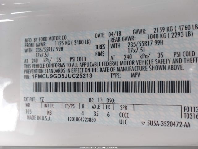 2018 FORD ESCAPE 1FMCU9GD5JUC25213 Photo 8