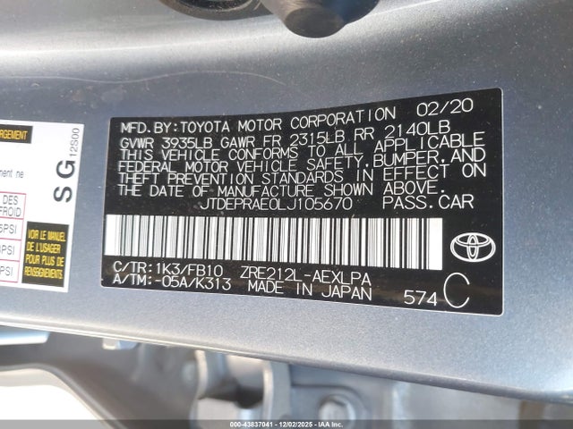 JTDEPRAE0LJ105670 Toyota COROLLA LE