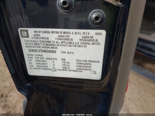 2004 CHEVROLET AVALANCHE 1500 3GNEK12T84G343452 Photo 8