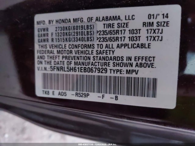 Honda Odyssey Ex-l 2014 5FNRL5H61EB067929 Image 9