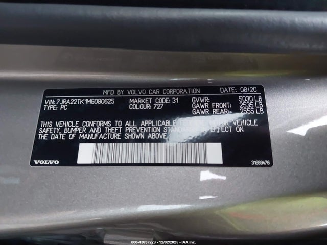 2021 VOLVO S60 7JRA22TK1MG080625 Photo 8