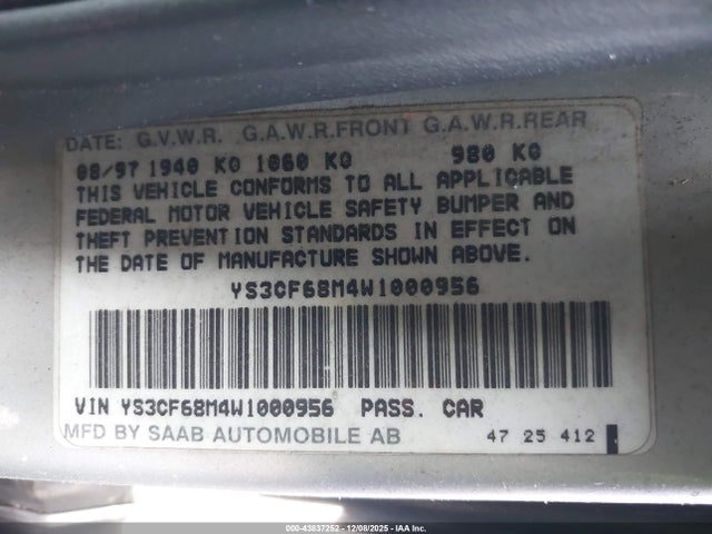 1998 SAAB 9000 YS3CF68M4W1000956 Photo 8