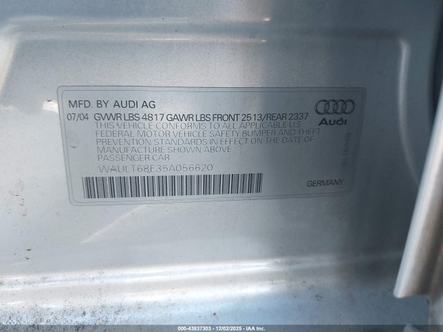 2005 AUDI A4 WAULT68E35A056620 Photo 8